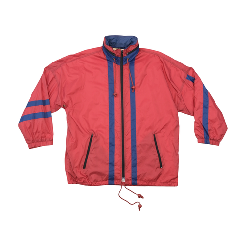 Vintage Red and Navy Colorblock Graphic Windbreaker Jacket