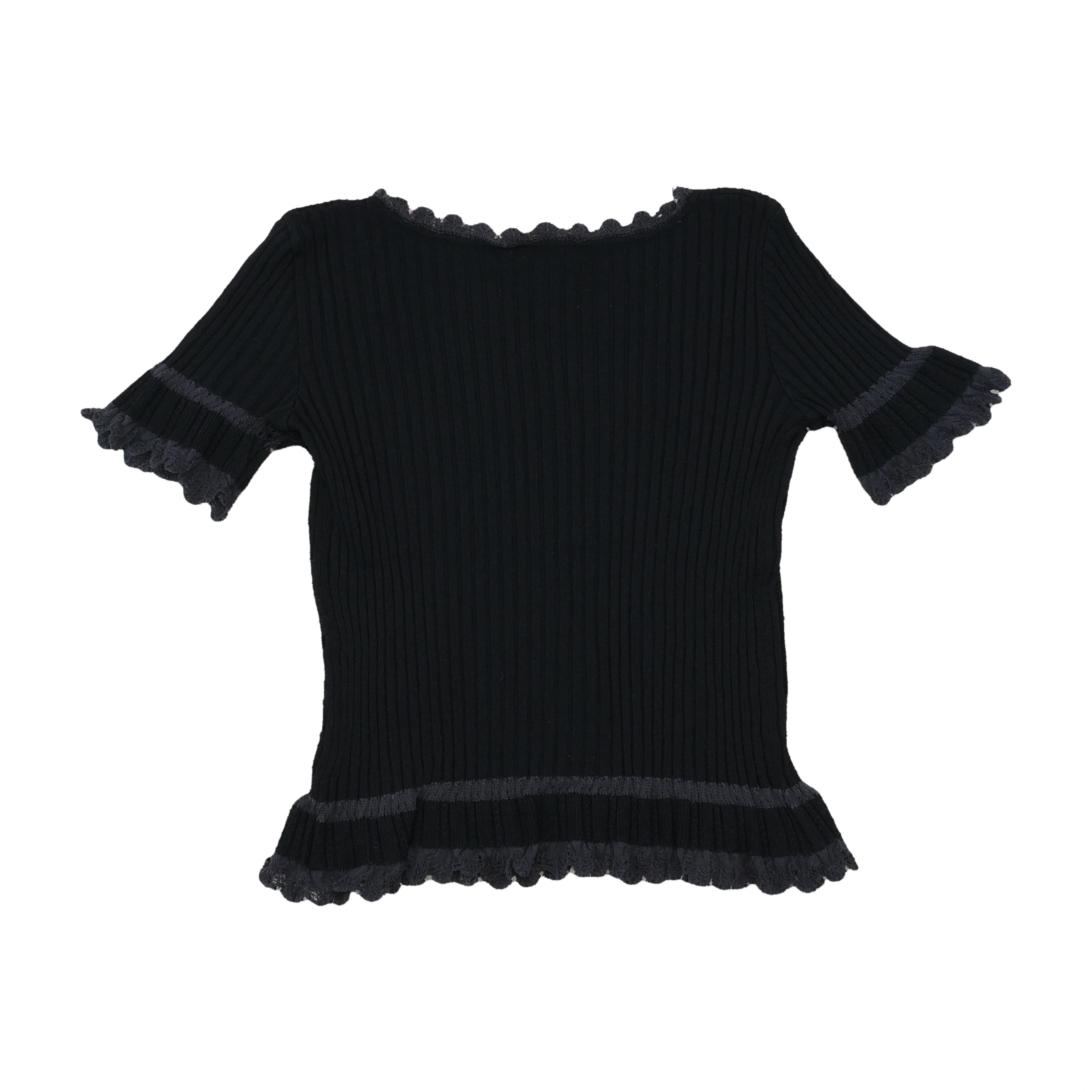 Blumarine Ribbed Ruffle Trim Sweater