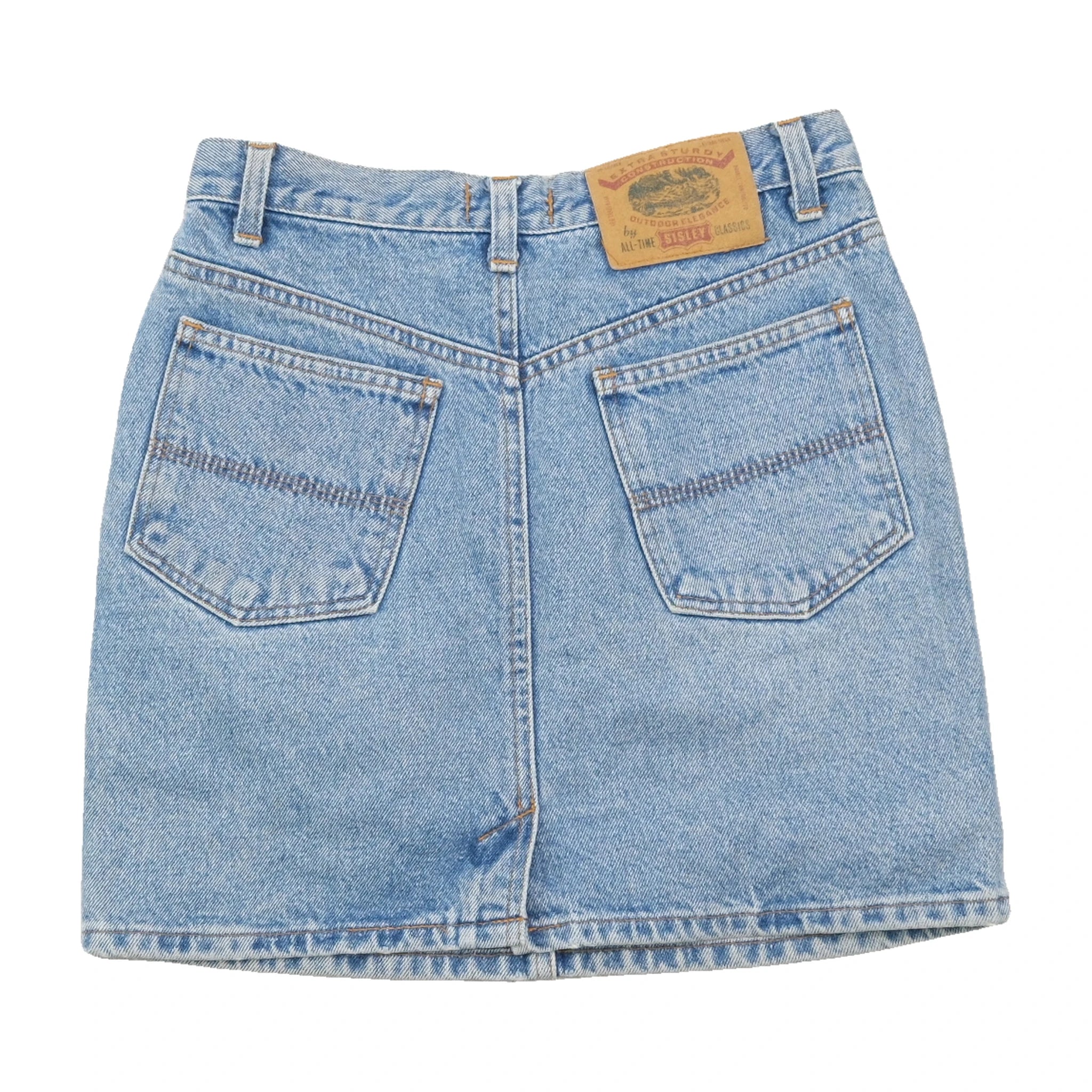 Mini saia Sisley vintage em ganga de Lavagem Clara