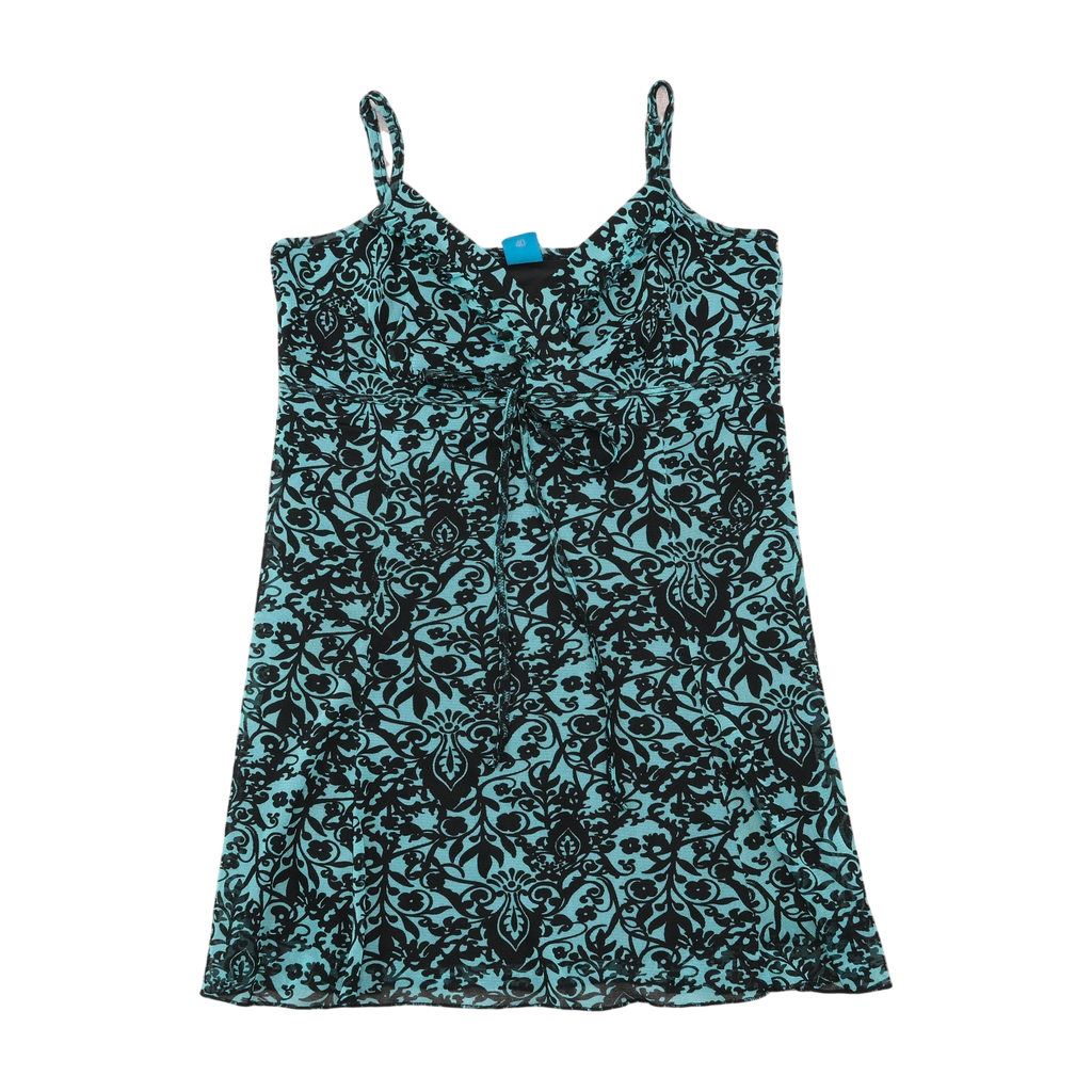 Coolwater Blue Black Baroque Print Tie Front Tank Top
