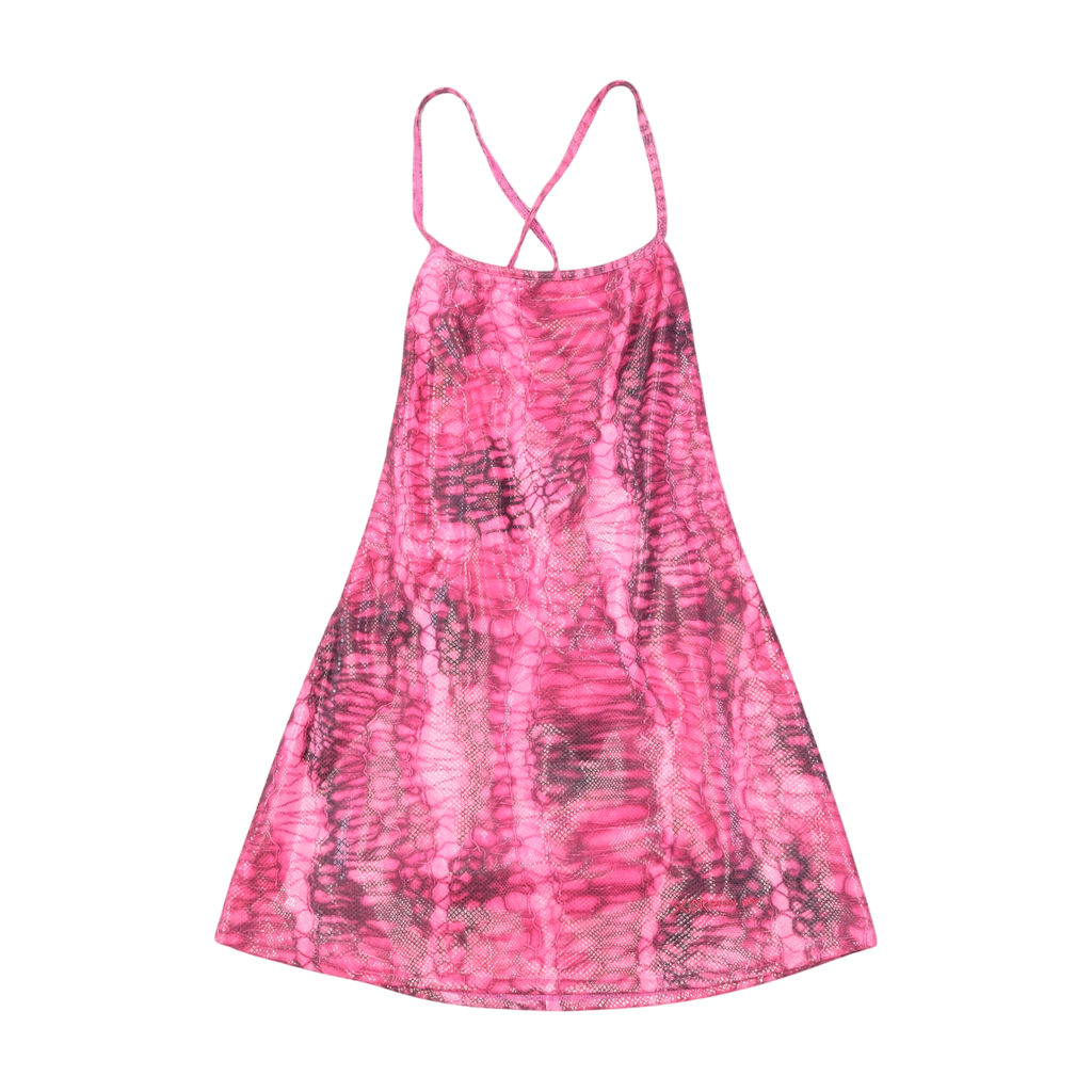 Pink Snake Print Open Back Mini Dress