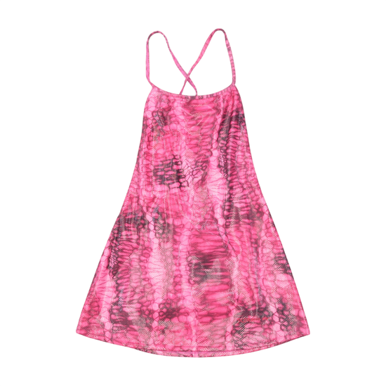 Pink Snake Print Open Back Mini Dress