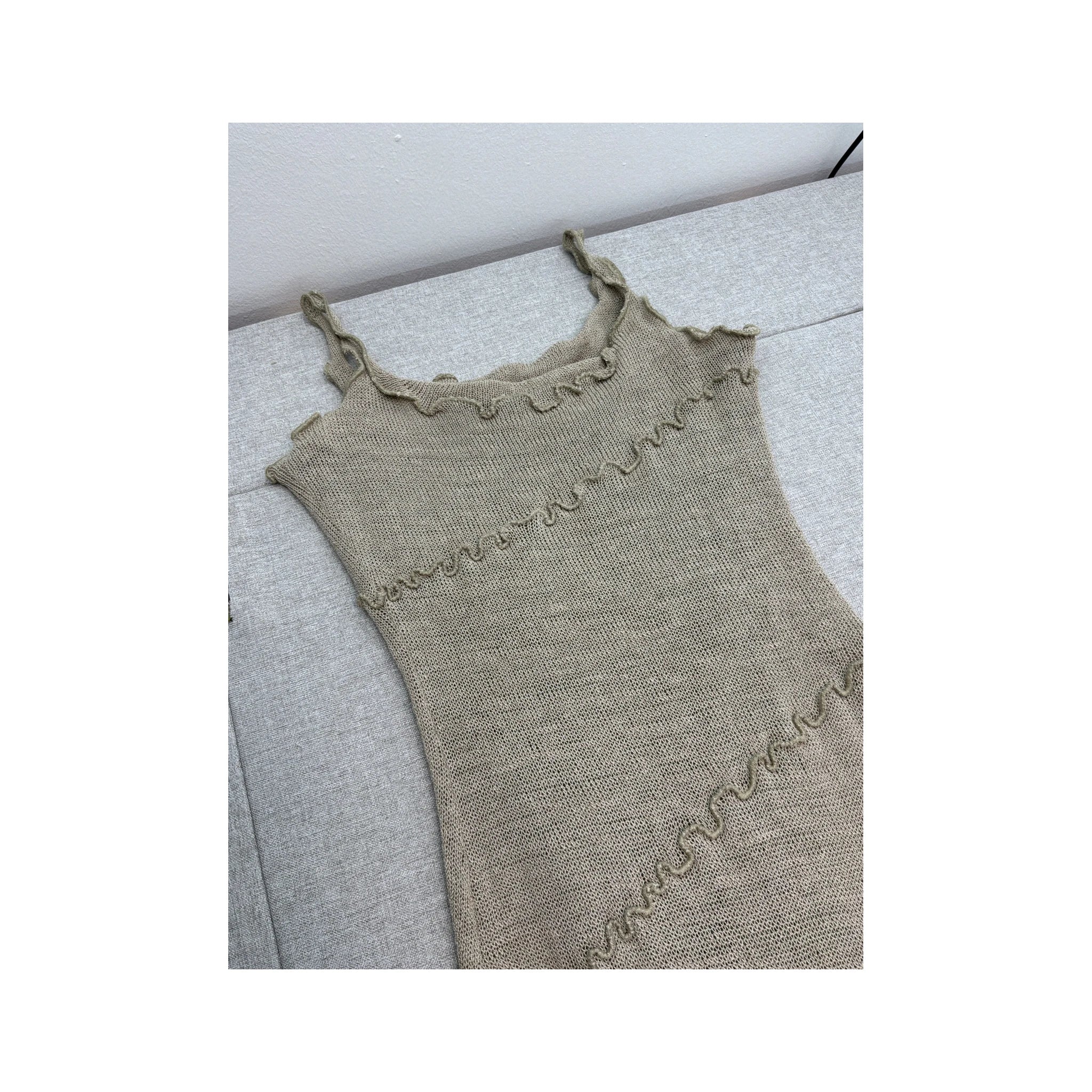 Americo Tavar Crochet Knit Slip Dress