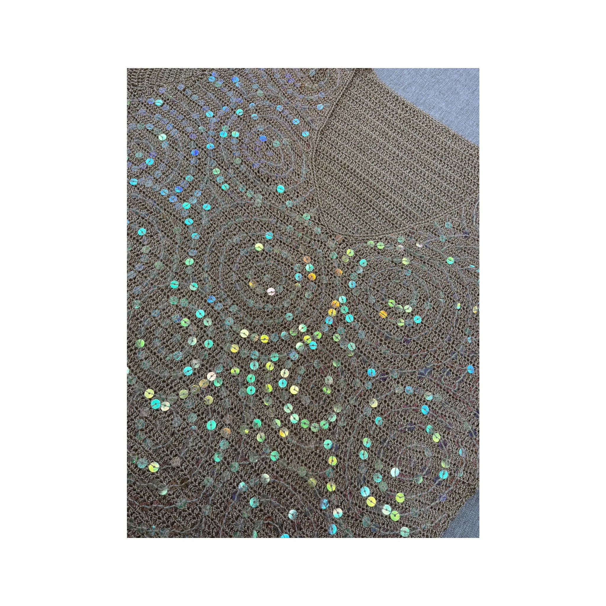 Vintage Beige Sequin Swirl Knit Sweater