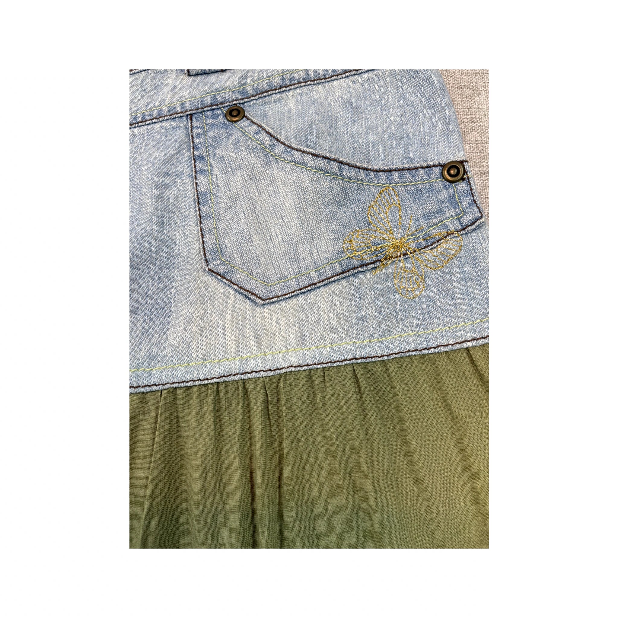 Here + There Denim Yoke Tiered Cotton Maxi Skirt