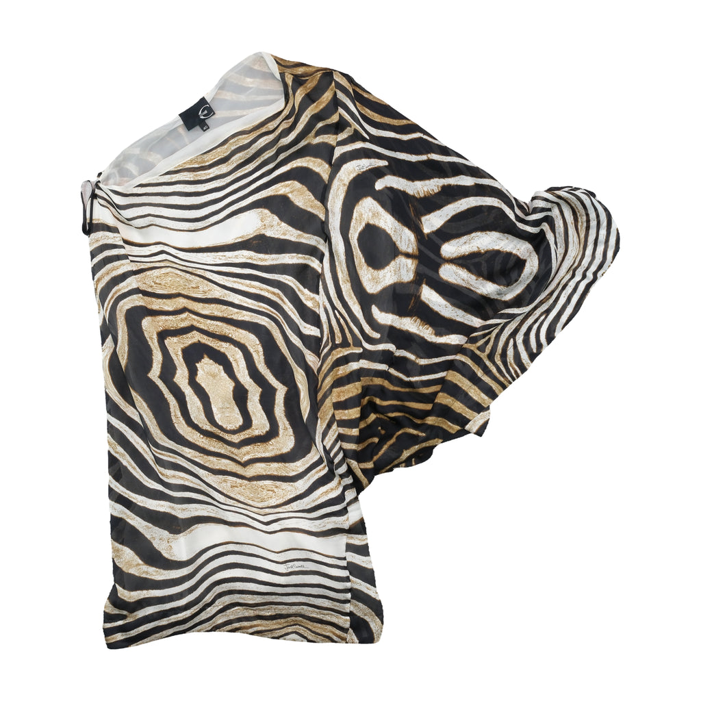 Just Cavalli Zebra Print Silk One Shoulder Blouse