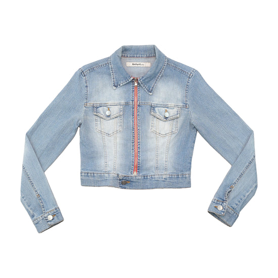 Extyn Cropped Faded Denim Zip Jacket