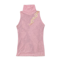 Top de alças Transparente vintage rosa em Rede com gola alta Adornada