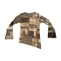 X-Mail Abstract Animal Print Lace-Up Mesh Blouse (Repriced)