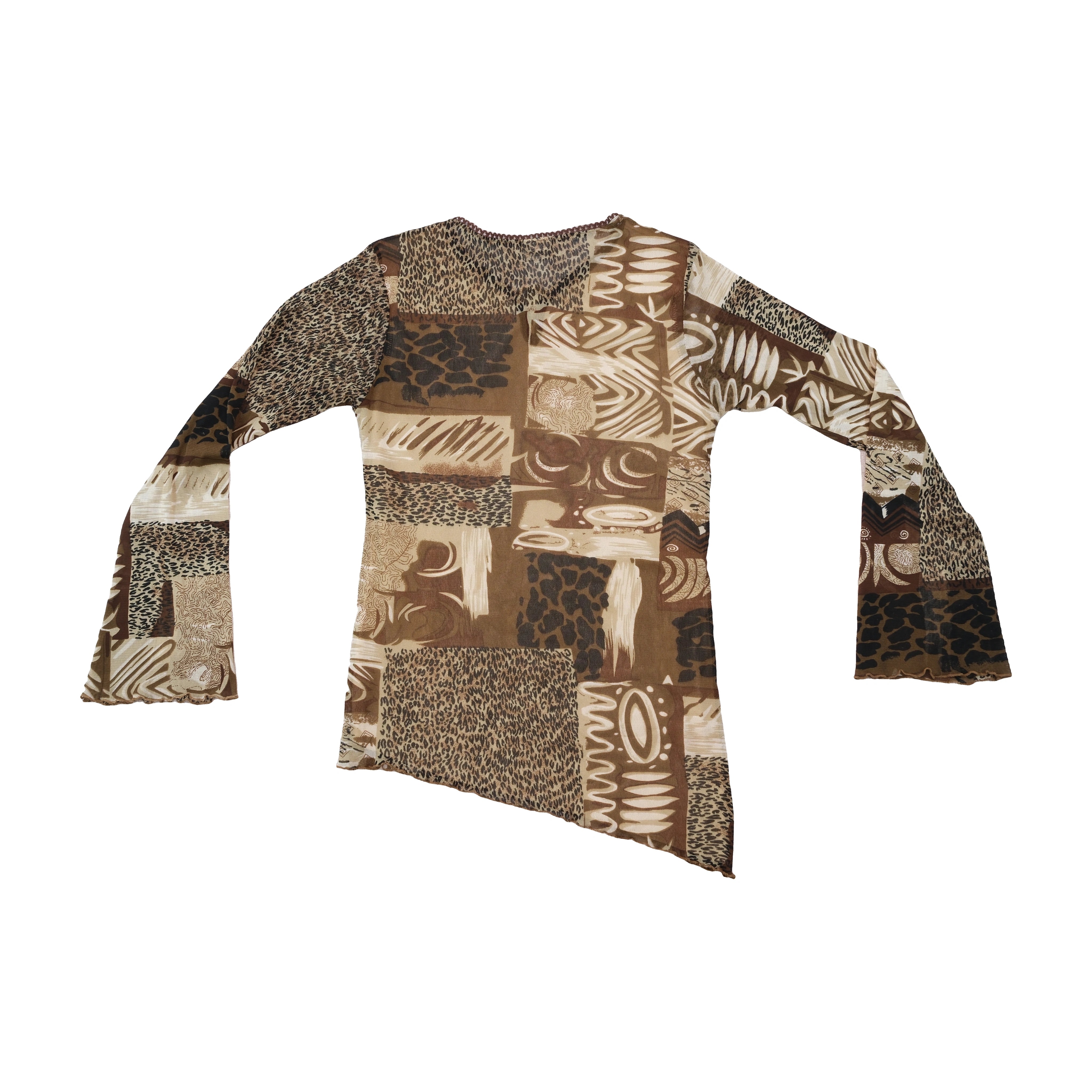 X-Mail Abstract Animal Print Lace-Up Mesh Blouse (Repriced)
