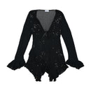Standpoint Italia Sheer Sequin Embroidered Blouse - Black (L)