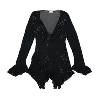 Standpoint Italia Sheer Sequin Embroidered Blouse - Black (L)