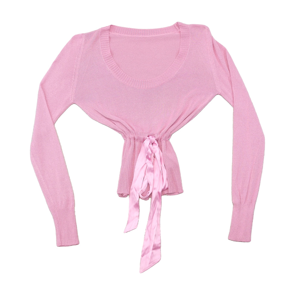 Camisola de malha rosa em Cetim com Cintura de Atar