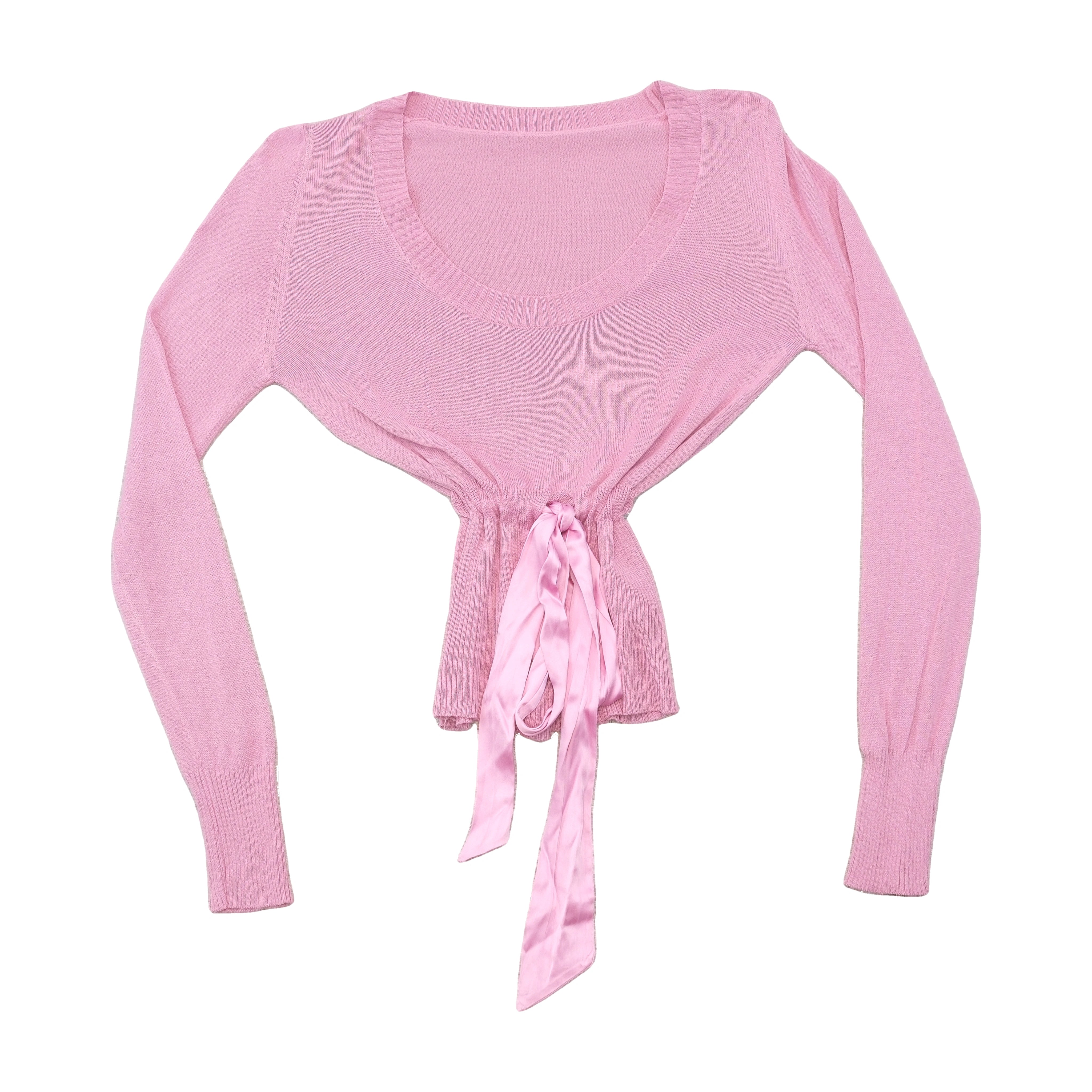 Camisola de malha rosa em Cetim com Cintura de Atar