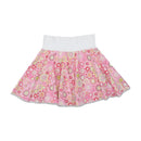Retro Floral Print Cotton Circle Skirt with Contrast Elastic Waistband and Lace Trim