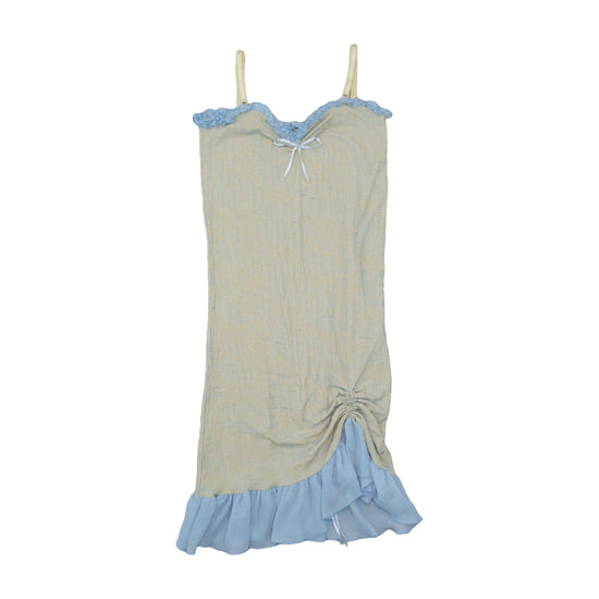 Crucilico Floral Textured Ruched Ruffle Slip Dress