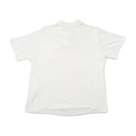 Vintage White Short Sleeve Fleece Polo Shirt with Chest Pocket