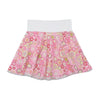 Retro Floral Print Cotton Circle Skirt with Contrast Elastic Waistband and Lace Trim
