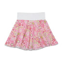 Retro Floral Print Cotton Circle Skirt with Contrast Elastic Waistband and Lace Trim