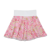 Retro Floral Print Cotton Circle Skirt with Contrast Elastic Waistband and Lace Trim