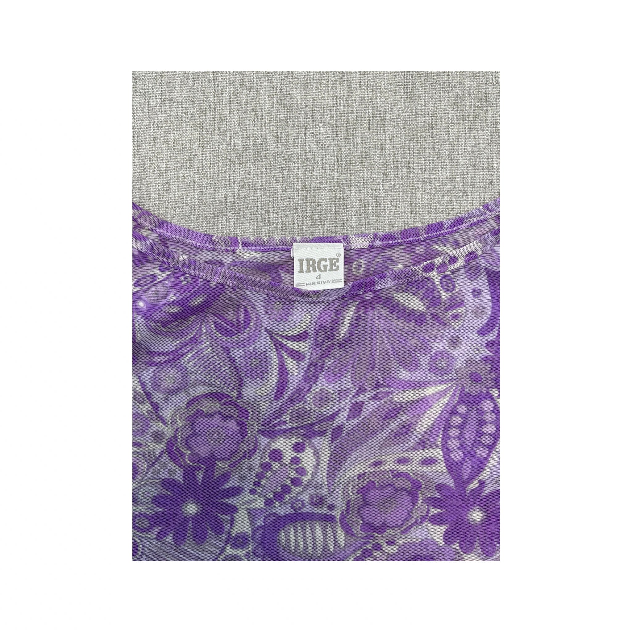 IRGE Purple Floral Paisley Print Lettuce-Edge Cap Sleeve Mesh Midi Dress