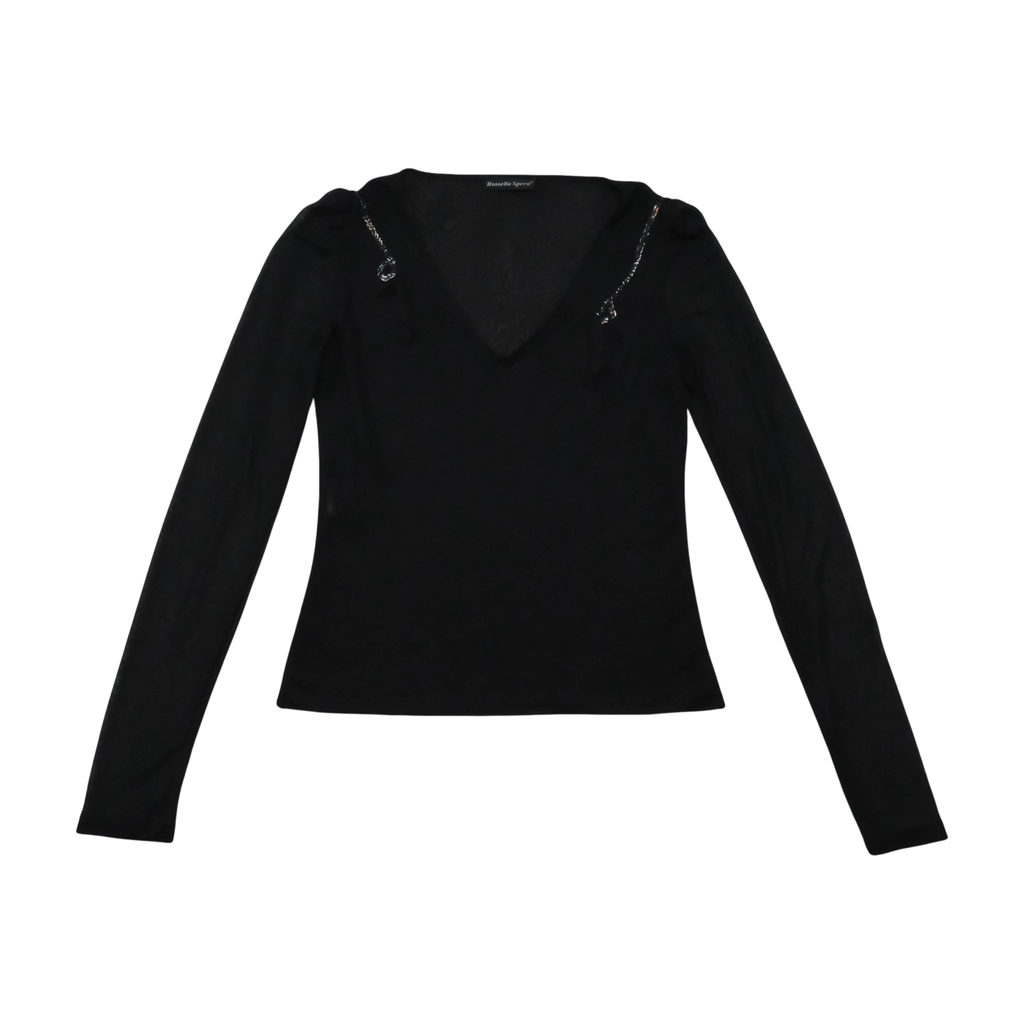 Rossella Sport Vintage Black Sheer Sequin Detail Polyester Blouse