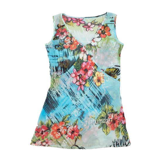 Floral Script Print V-Neck Tank Top