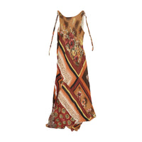 Made in Italy Patchwork Paisley Floral Tie Shoulder Handkerchief Hem Midi Dress