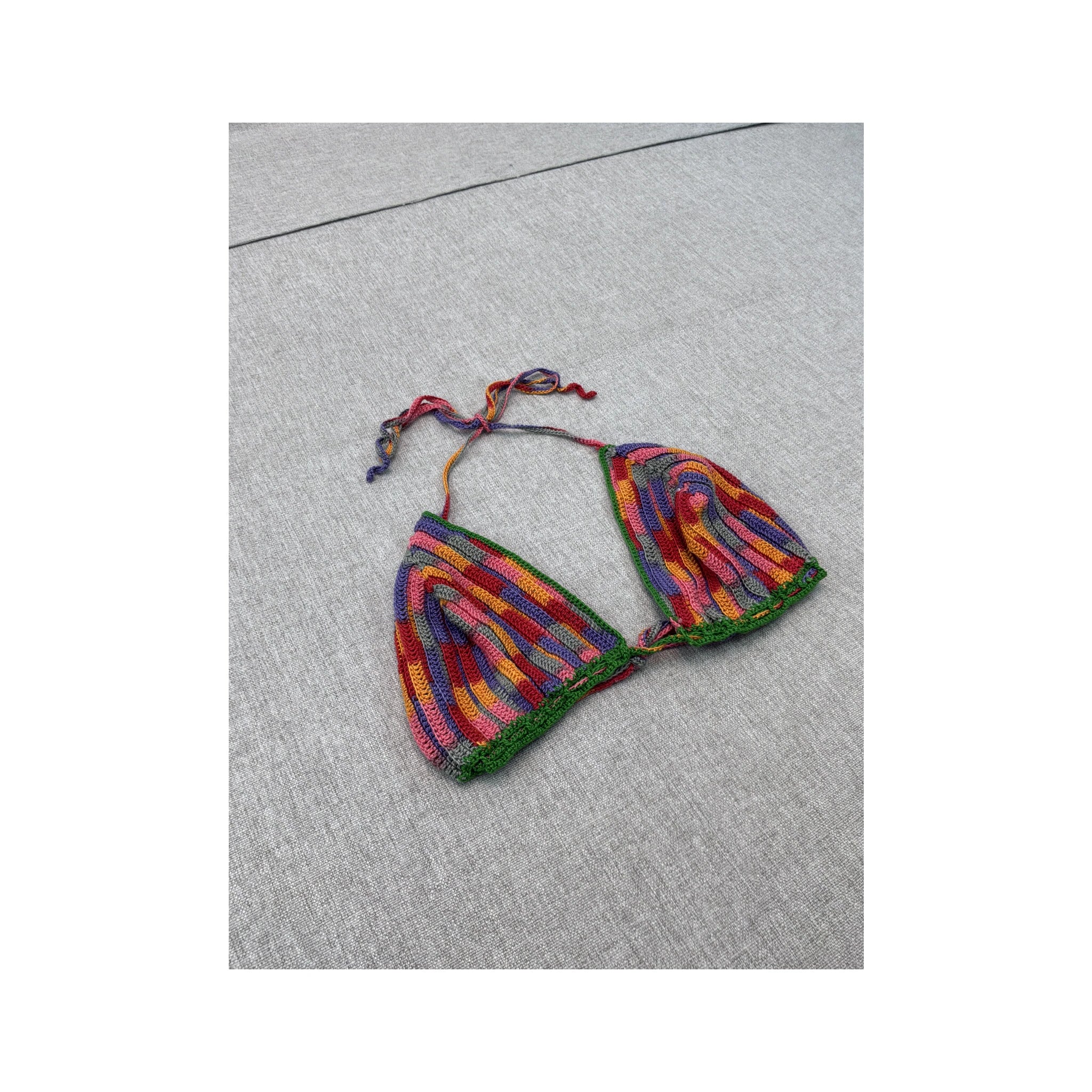 Hand Crochet Multicolor Halter Triangle Tank Top