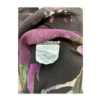 Purple & Green Floral Chiffon Babydoll Tank Top with Waist Tie