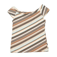 Cotton Club Diagonal Stripe Cap Sleeve Blouse