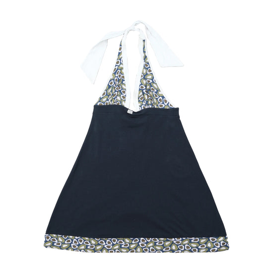 Vestido Linha a Guy Laroche Halter com decote em V e Acabamento floral Contrastante