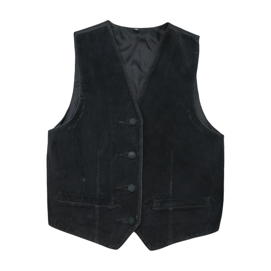 Vintage Black Hair-On Leather Waistcoat Style Jacket