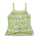 Sequin-Embellished Green & Silver Crochet Cotton Blend Camisole Shirt