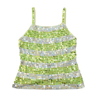 Sequin-Embellished Green & Silver Crochet Cotton Blend Camisole Shirt