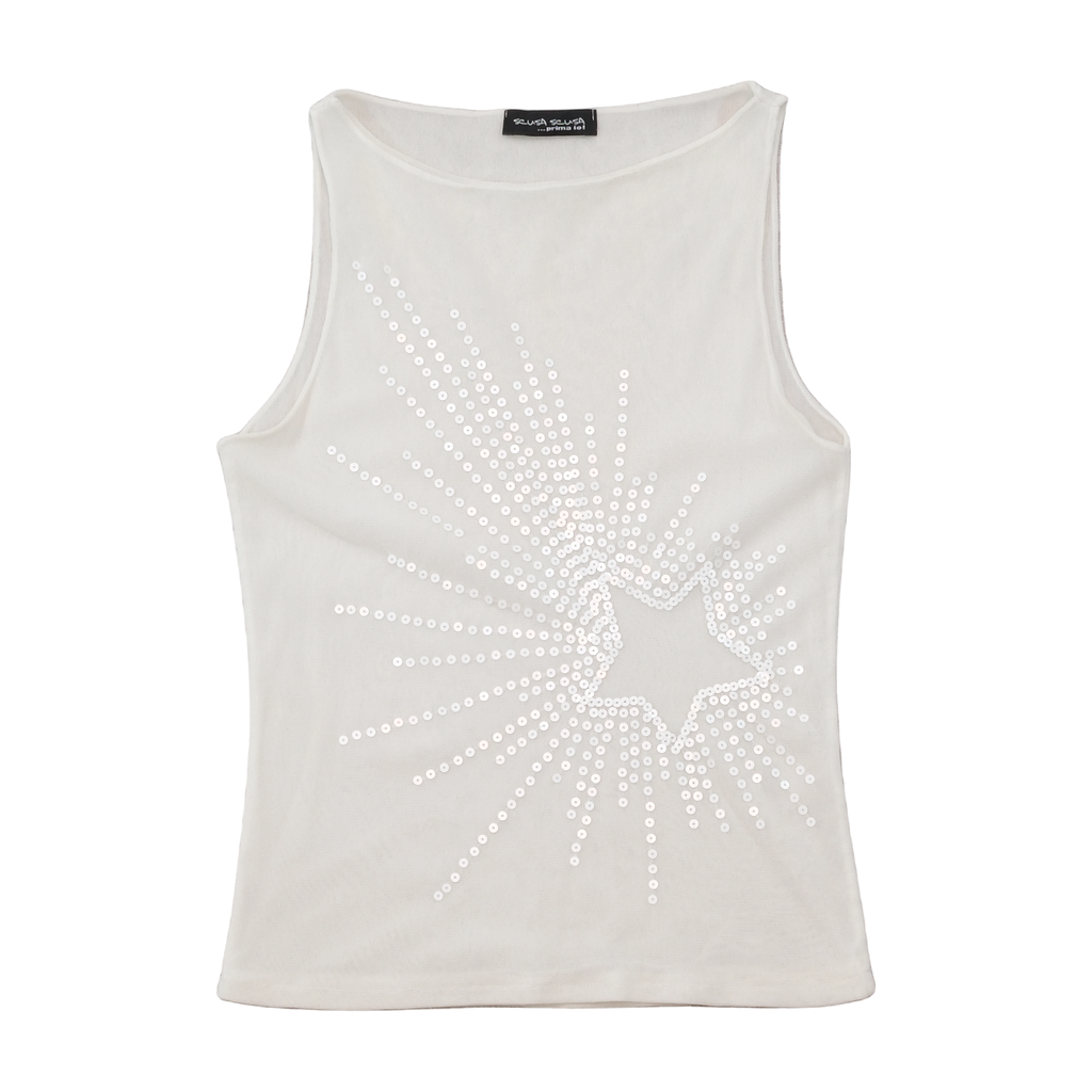 Scusa Scusa White Sequin Star Tank Top