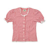 Vintage Red Gingham Puff Sleeve Cotton Blouse