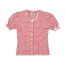 Vintage Red Gingham Puff Sleeve Cotton Blouse