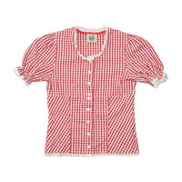 Vintage Red Gingham Puff Sleeve Cotton Blouse