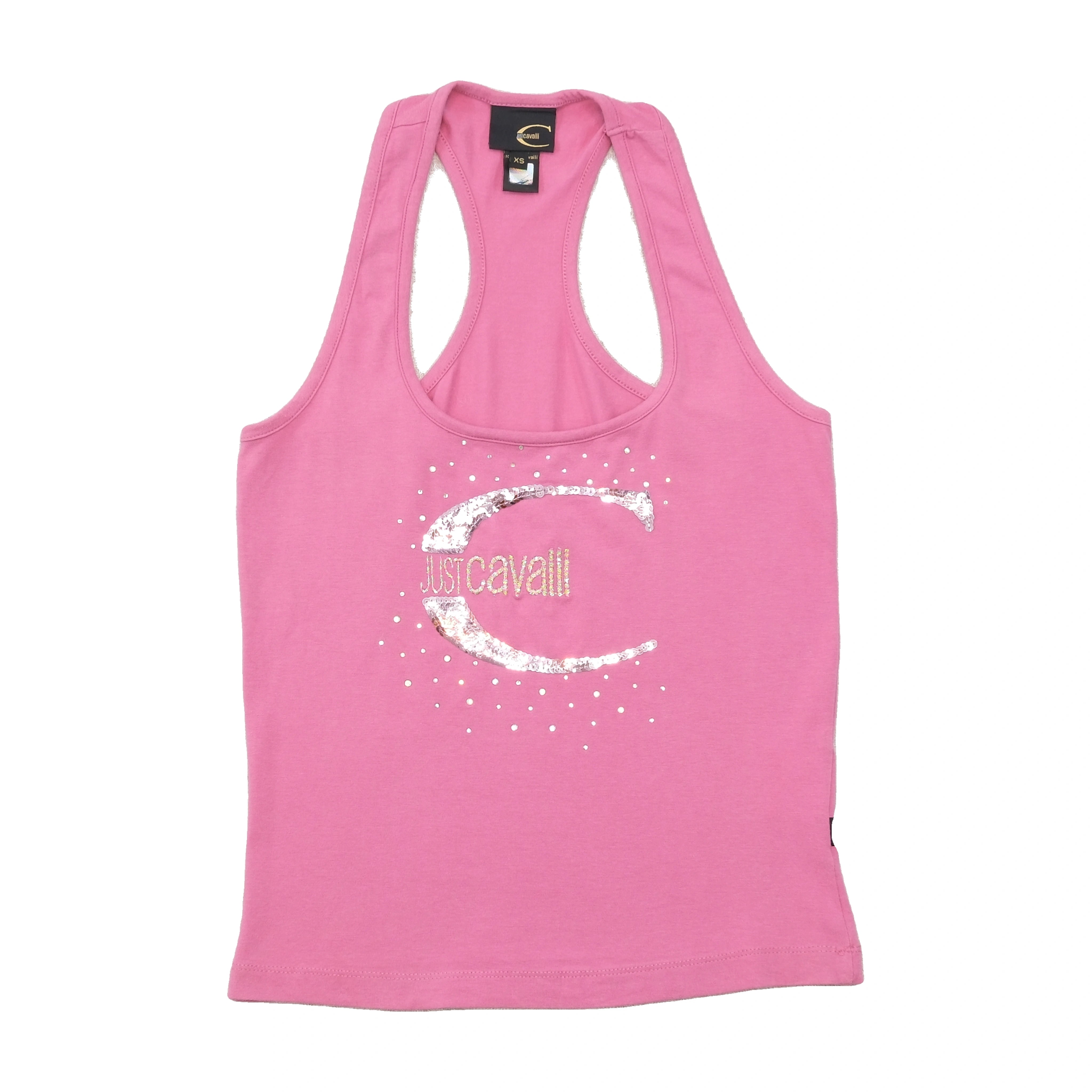 Just Cavalli Sequin Logo Racerback Cotton Tank Top