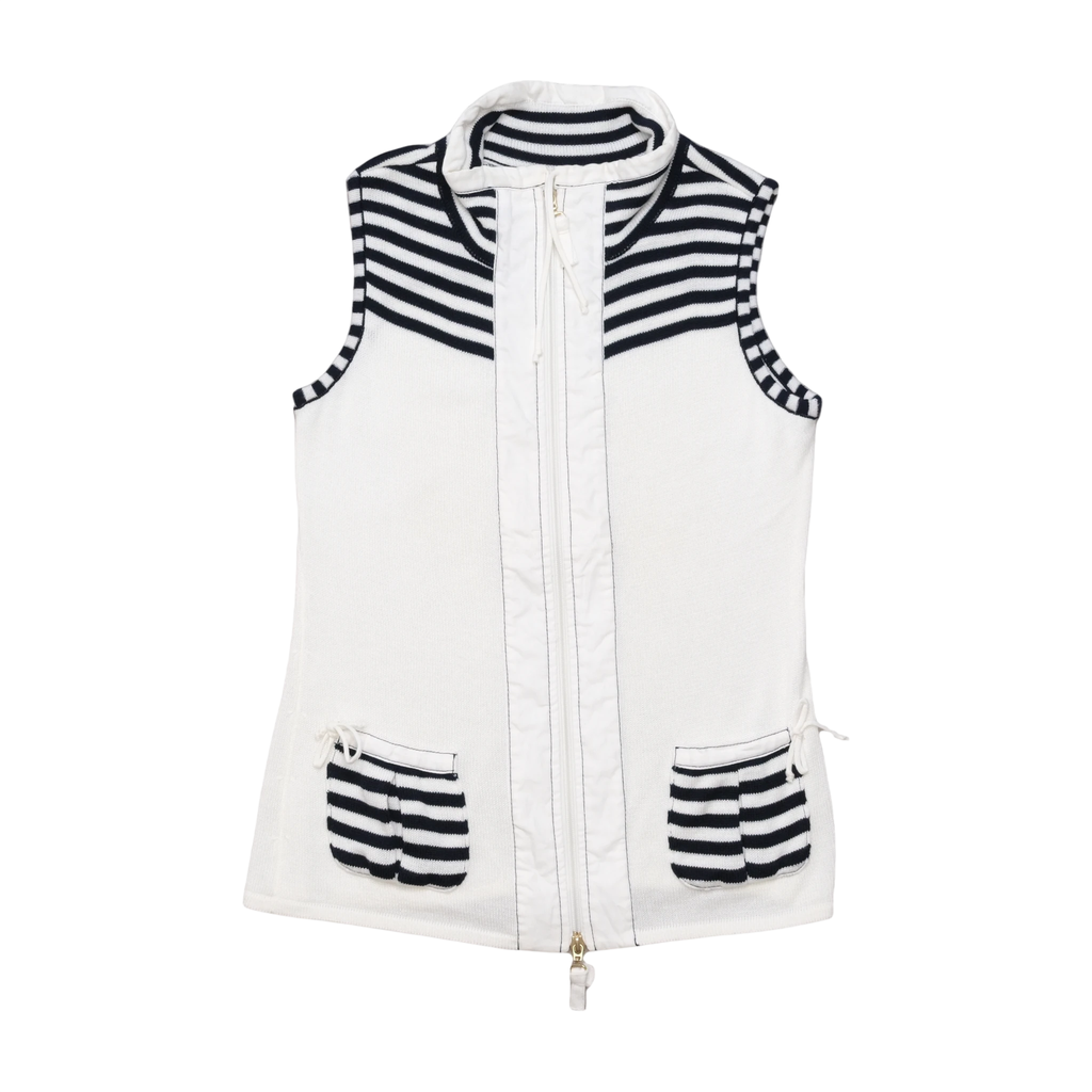 Bonita Striped Zip Front Cotton Blend Sleeveless Sweater (Repriced)