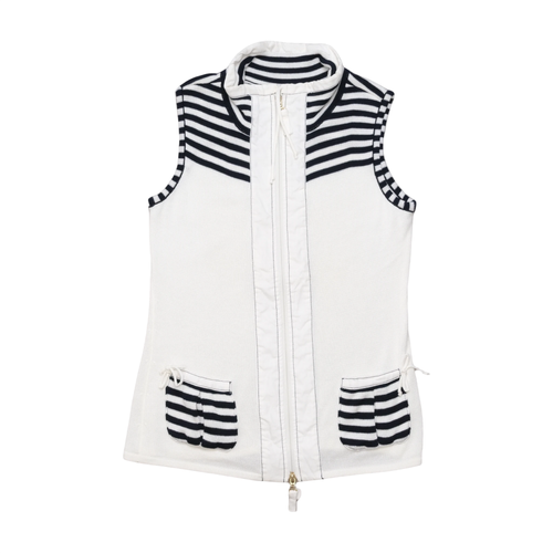 Bonita Striped Zip Front Cotton Blend Sleeveless Sweater (Repriced)