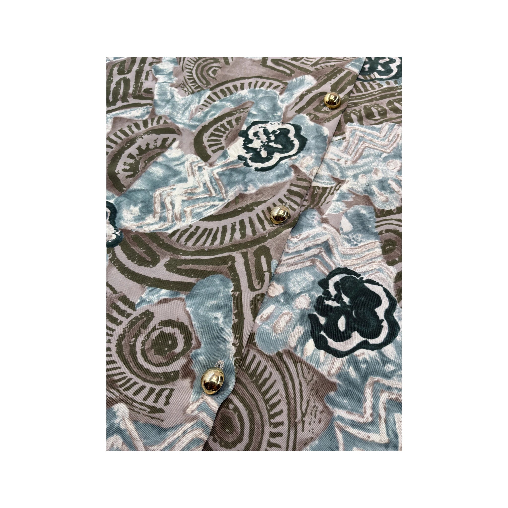 Classic Fashion Blue & Brown Abstract Print Snap Button Shirt
