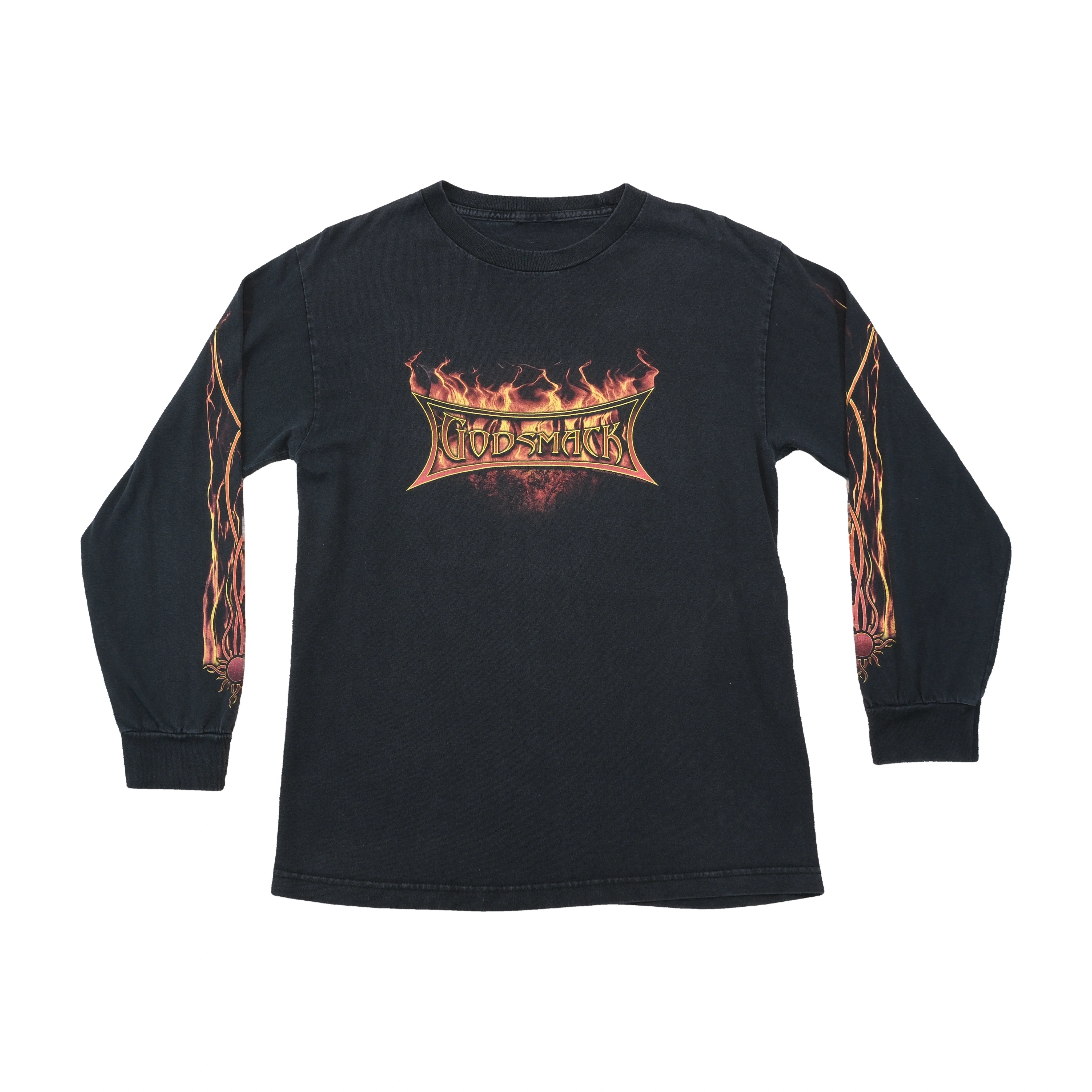 T-shirt de Banda Godsmack de Manga Comprida com Chamas na Manga
