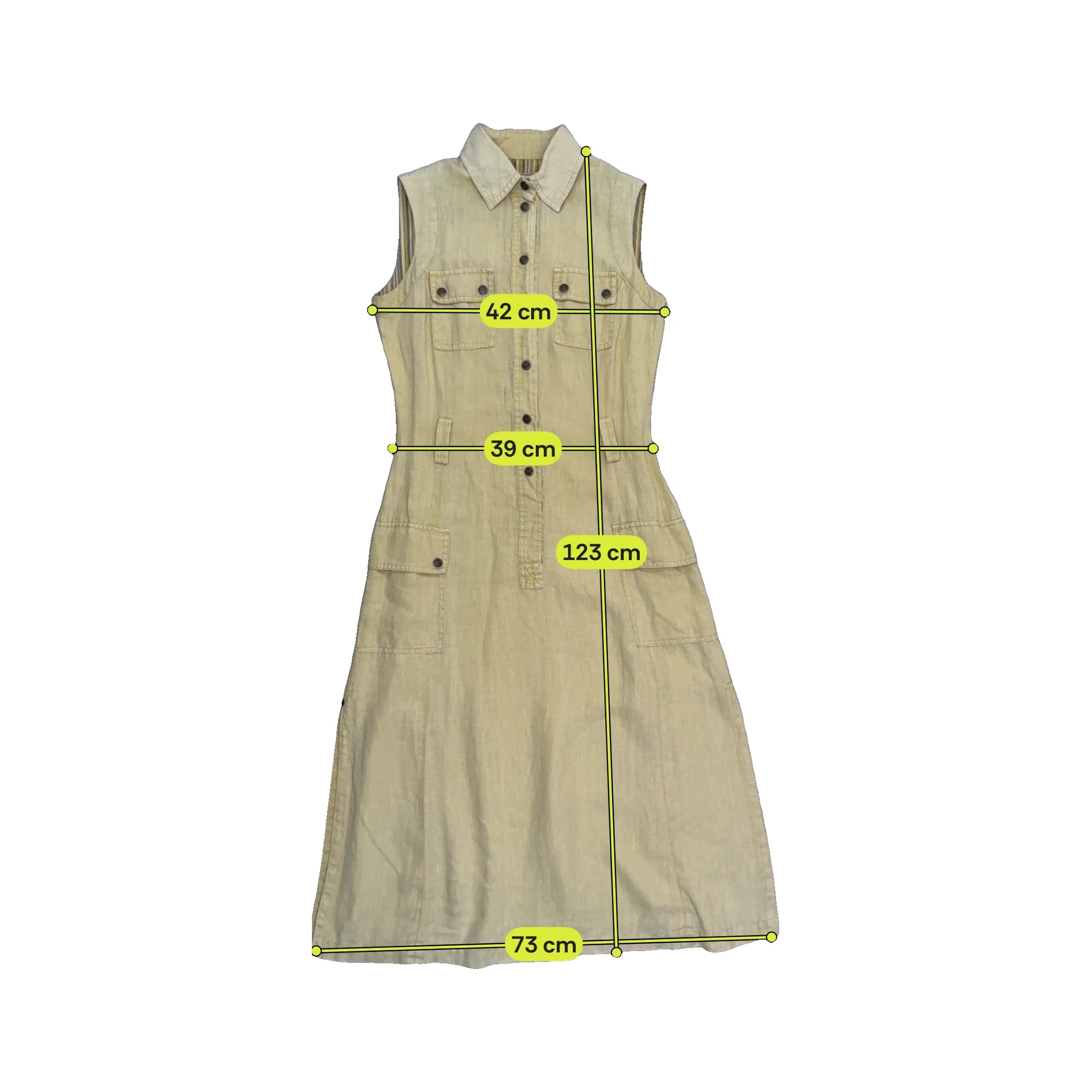 Marlboro Classics Vintage Sleeveless Utility Safari Linen Midi Dress