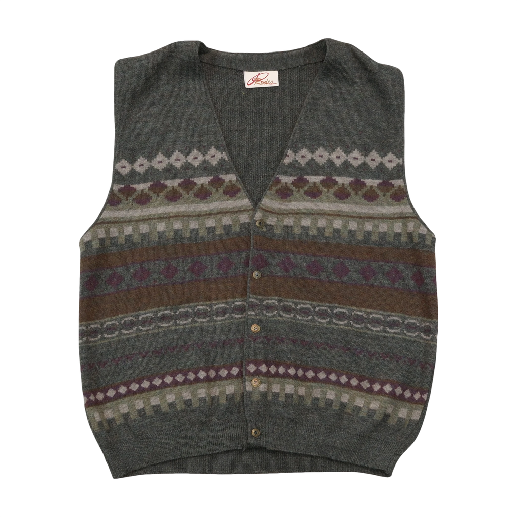 Rodes Vintage Geometric Pattern Virgin Wool Sweater Vest