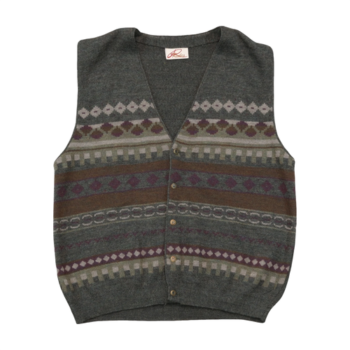 Rodes Vintage Geometric Pattern Virgin Wool Sweater Vest