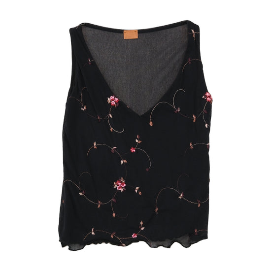 Sheer Embroidered Floral V-Neck Tank Top