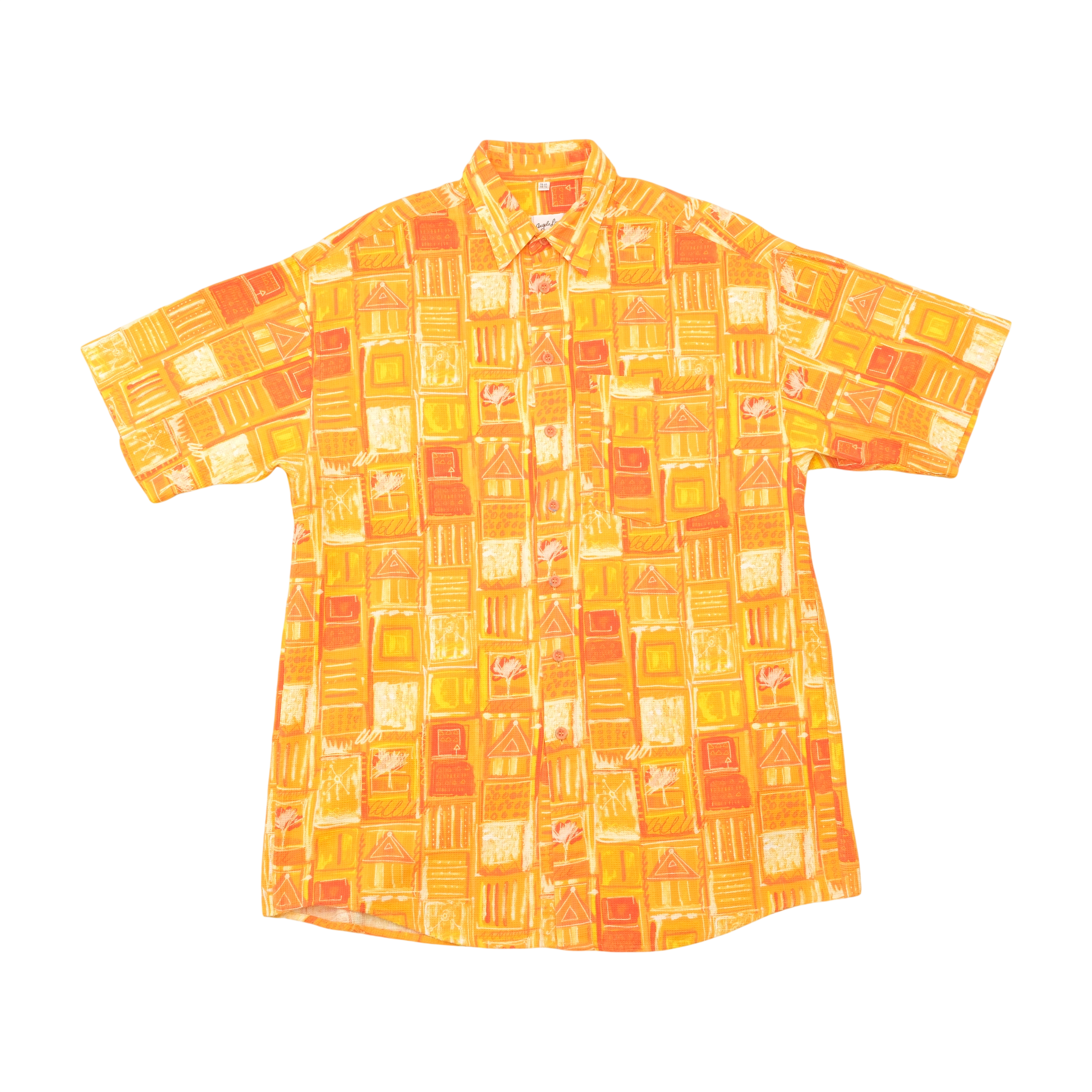 Angelo Litrico Vintage Geometric Print Cotton Button Up Shirt