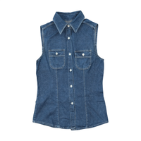 Sleeveless Denim Button-Up Shirt Blue
